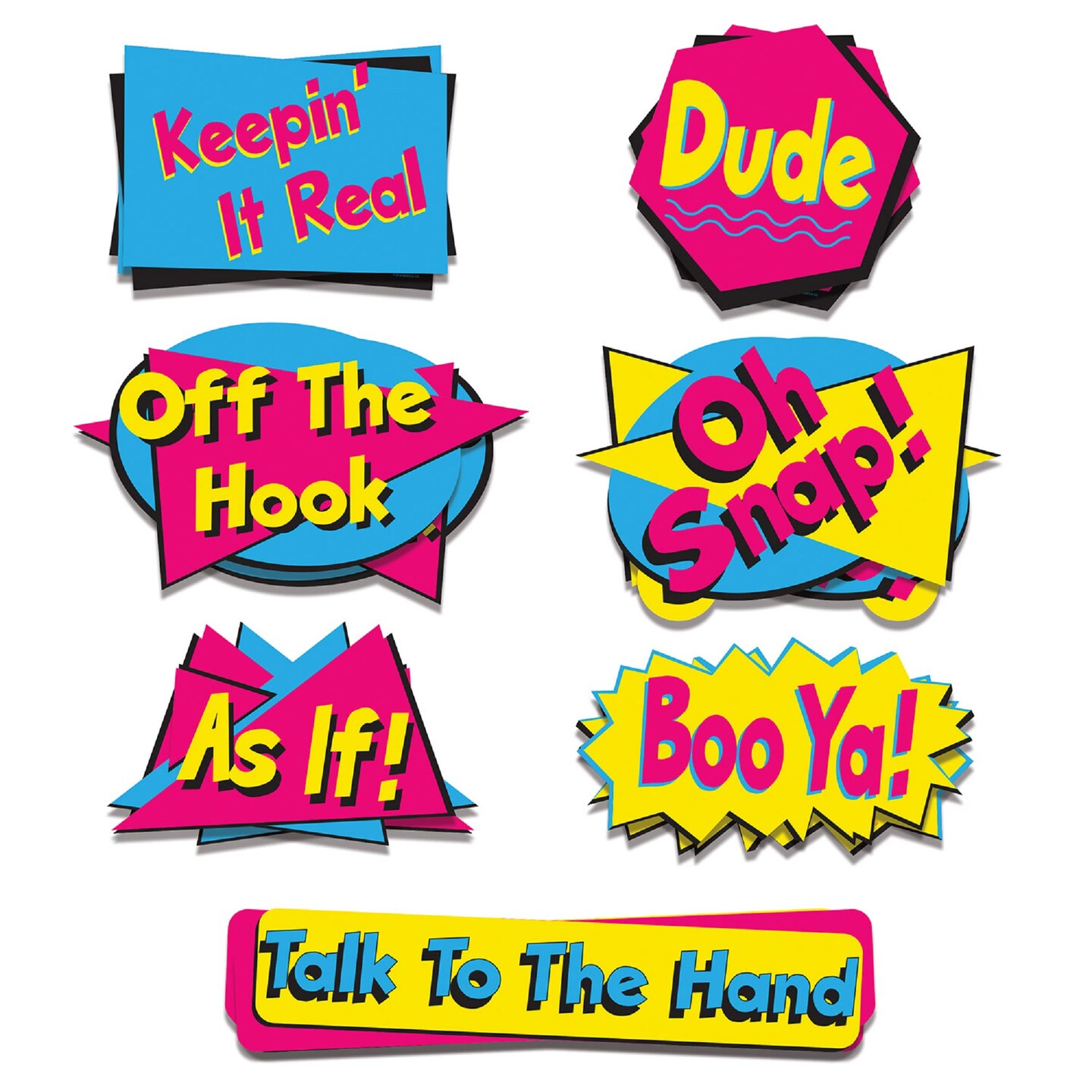 Beistle 84 Counts Pink and Yellow 90&#x27;s Phrase Printed Cutouts 19.5&#x201D;