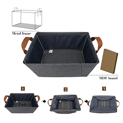 GRANNY SAYS Storage Closet Bins with Metal Frame, Fabric Storage Bins, Extra Large Foldable Storage Boxes, Closet Organizers and Storage Baskets for Closet Living Room Shelves, Dark Gray, 2-Pack