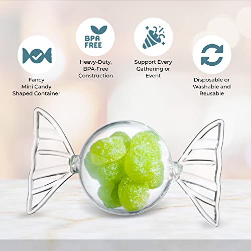 20 Pck Mini Candy Shaped Container with Cover, Heavyweight Clear Plastic Candy Jar, Elegant Disposable Candy Container. 20 Count