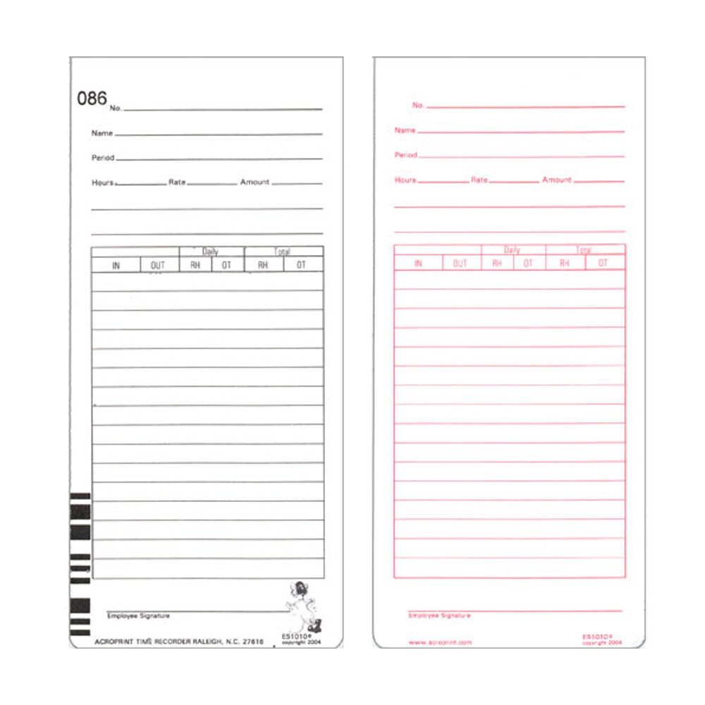 Acroprint Time cards For ES1000 Totalizing Payroll Recorder - 100 pack