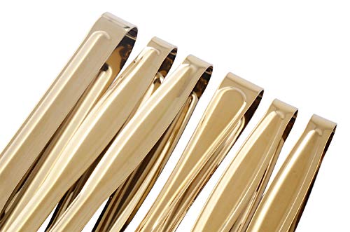 Gold Plated Mini Serving Tongs Set 6-Inch Appetizers Tongs Stainless Steel Small Sugar Cube Tongs Ice Tongs, Set of 6