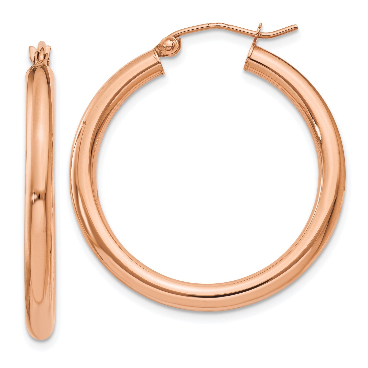 14K Rose Gold Hoop Earrings Polished Ear Jewelry 30mm x 28mm