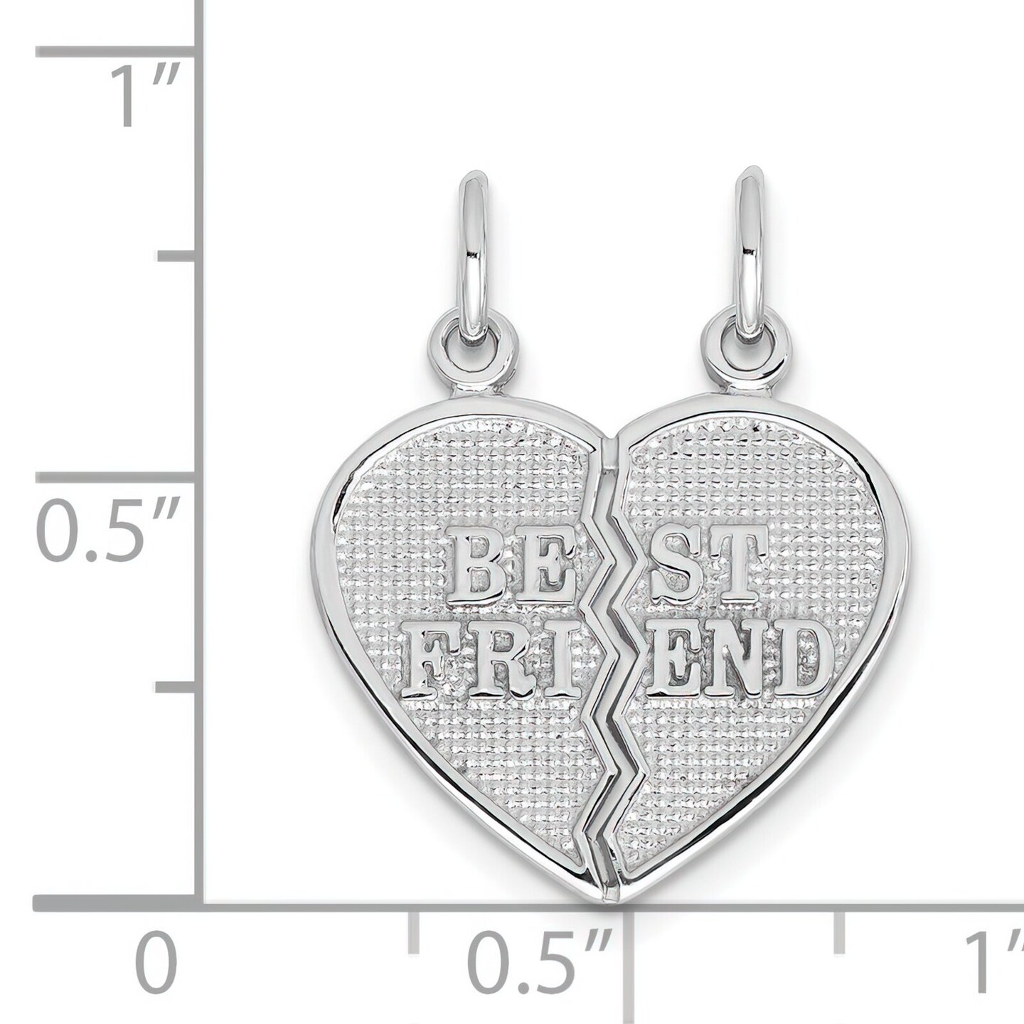 14K White Gold Best Friend Break Apart Heart Charm Jewerly 22mm x 17mm