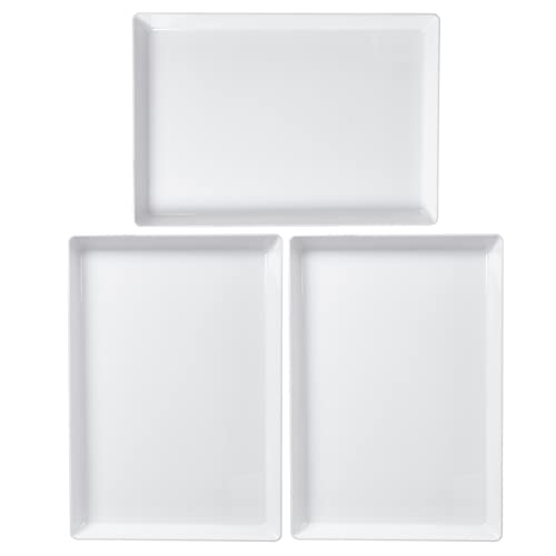 US Acrylic Avant White Plastic Serving Trays (Set of 3) 15&#x201D; x 10&#x201D; | Large Reusable Rectangular Party Platters | Serve Appetizers, Fruit, Veggies, &#x26; Desserts | BPA-Free &#x26; Made in USA