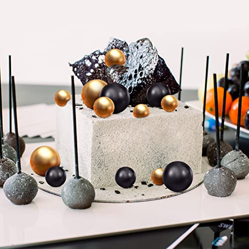  66 Pieces Black And Gold Cake Decorations Ball Cake Topper 4  Size Balloon Cake Topper Gold Cake Topper Balls Black Cake Balls  Decorations for Birthday Party Wedding Anniversary Baby Shower(Gold,Black) 