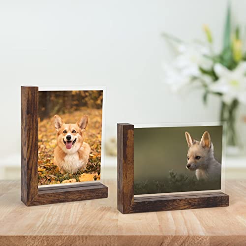 5x7 Picture Frames Set of 2, Double Sided Frame Display Holder with Rustic L Shaped Horizontal Vertical Stand for 5 by 7 Photo, Desktop or Tabletop Decor