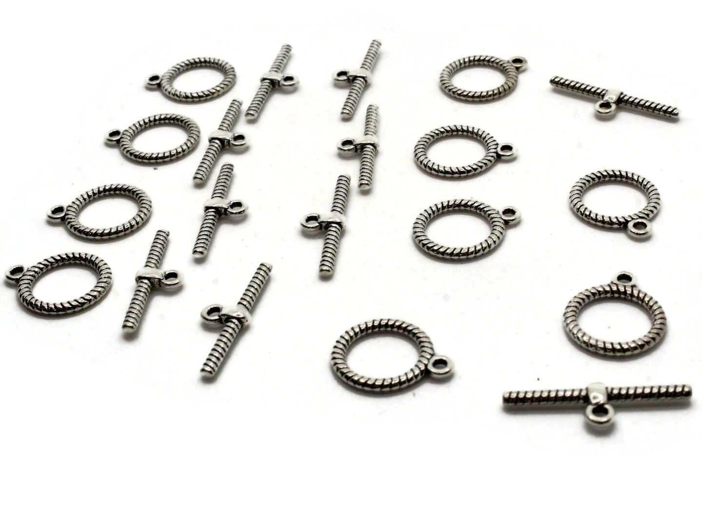 10 10mm Silver Grey Metal Toggle Clasps