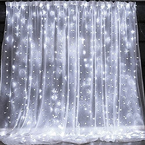 Curtain String Lights - 300 LED, 9.8ft x 9.8ft, 8 Lighting Modes, USB Powered, Waterproof Fairy Lights for Christmas, Parties, Weddings, and Indoor/Outdoor Wall Decorations (White)