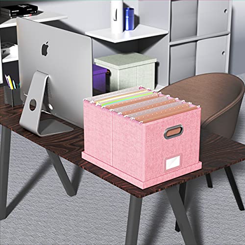 Oterri File Storage Organizer Box,Filing Box,Portable File Box with Lid,Fit  for Letter/Legal File Folder Storage, Easy Slide Durable Hanging File Box  for Office/Decor/Home,1 Pack,Pink-Box only