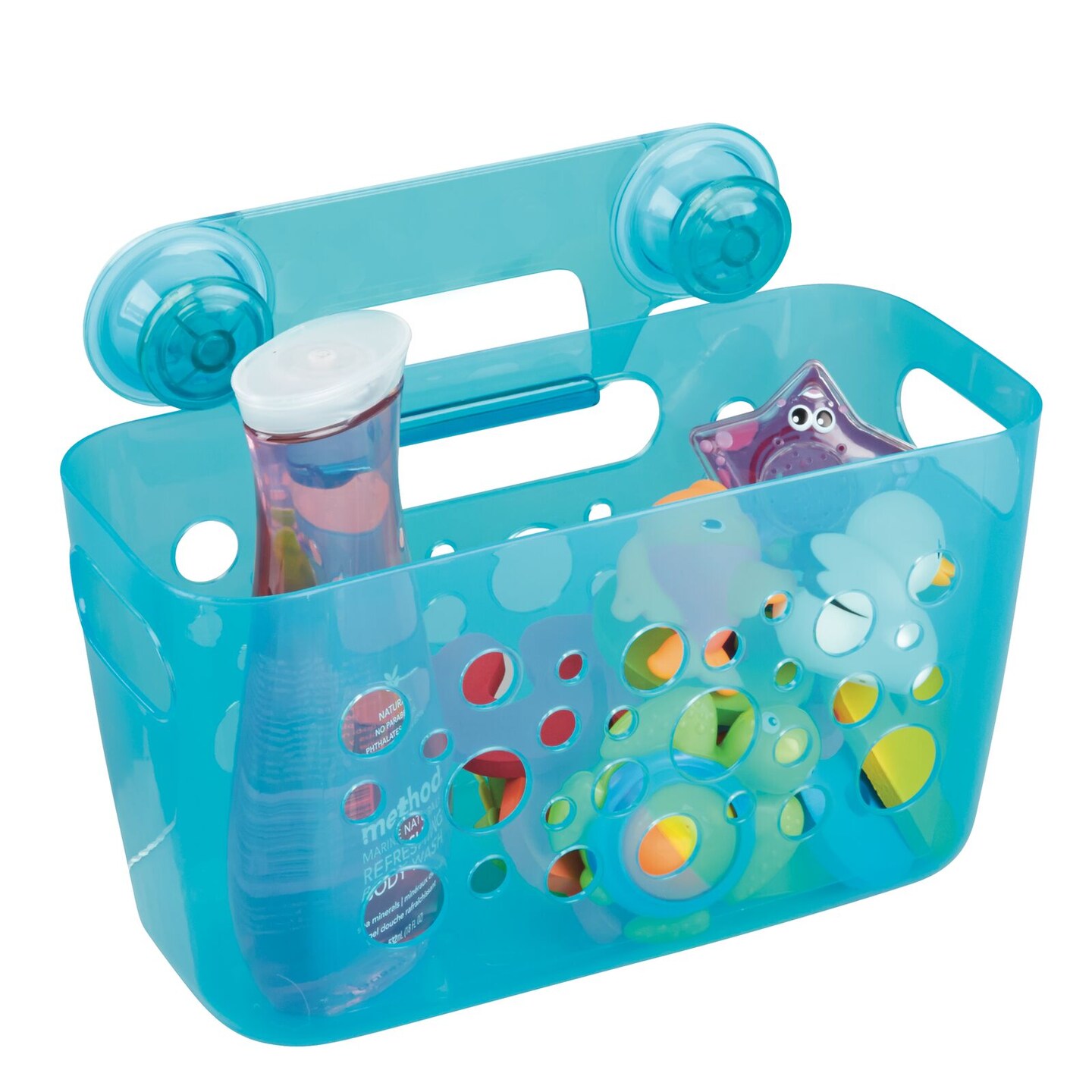 mDesign Kids Suction Wall Mounted Storage Basket for Bathroom, Small - Aqua Blue