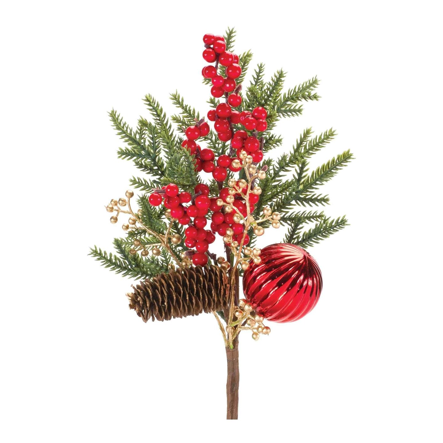 Melrose Set of 2 Pine with Berry and Ornament Artificial Christmas Sprays  16