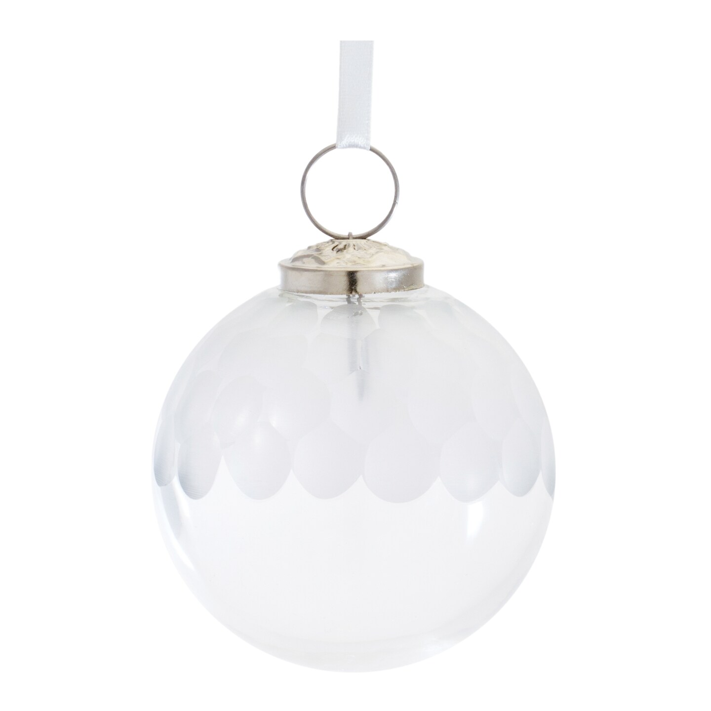 Melrose Etched Glass Christmas Ball Ornaments - 4" (100mm) - White - 6ct