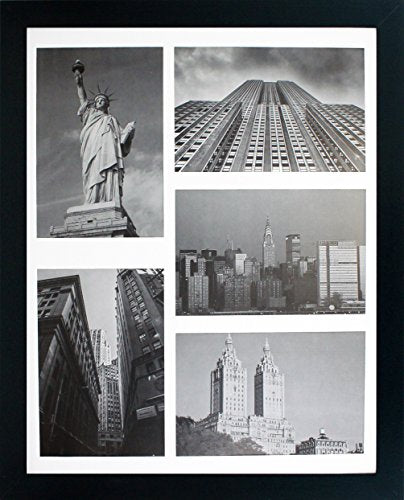 11x14 Collage Picture Frame - Mat Displays Five 4x6 Inch Photos - Black Gallery Wide Molding - Includes Both Attached Hanging Hardware and Desktop Easel - Display Multiple 4 x 6 Pictures or 11 x 14