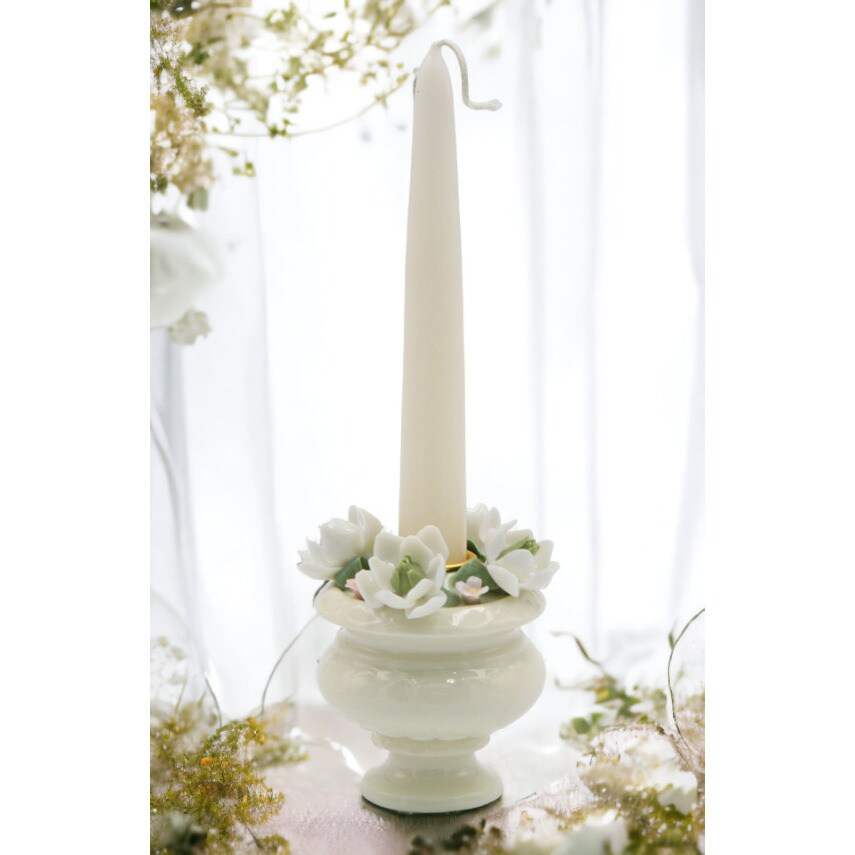 Ceramic Magnolia Flower Pedestal Candle Holder (Candle NOT Included) Home Décor