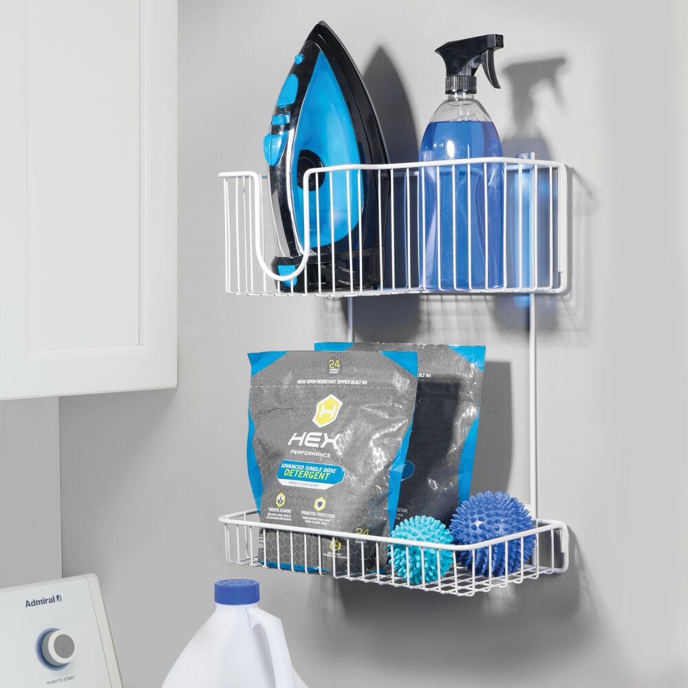 mDesign Metal 2-Level Wall Mount Laundry Storage Baskets, Iron Holder