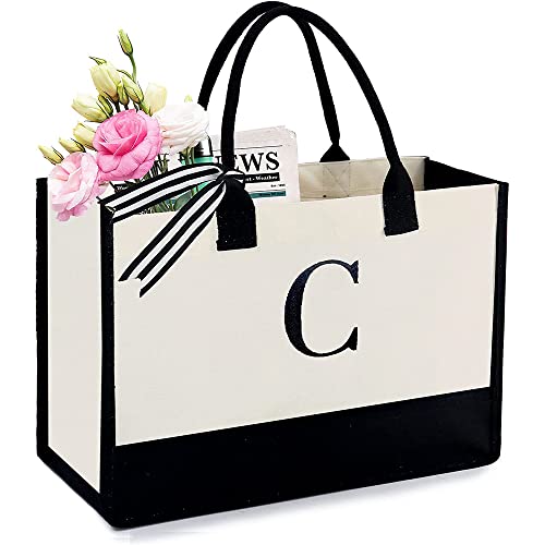 initial canvas tote bags birthday gifts for women-beach bags for
