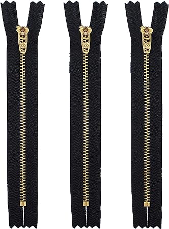5&#x22; YKK Jeans/Pants Brass Zippers #4.5- Black (3 Zippers) ~100% MADE IN USA