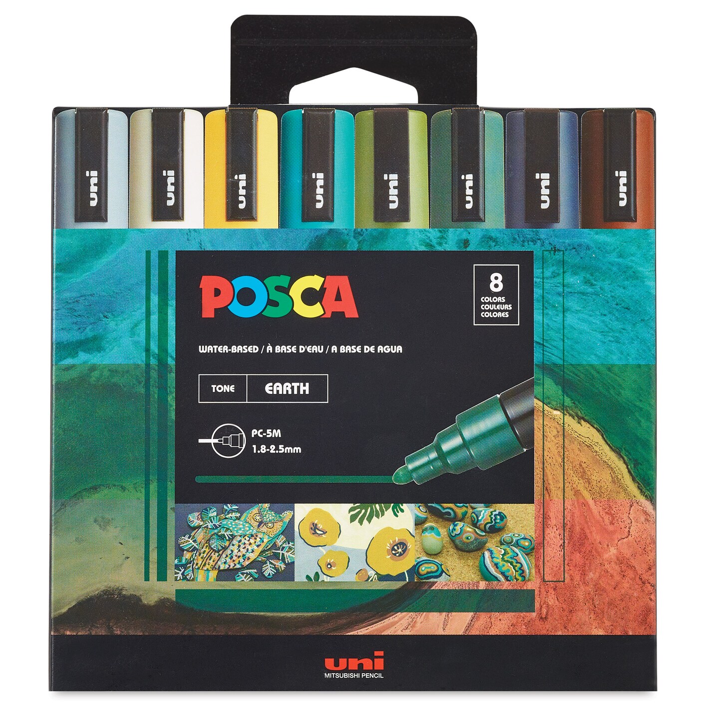 Uni Posca Paint Markers - Earth Tone Colors, Set of 8, Medium Tip, 2.5 mm