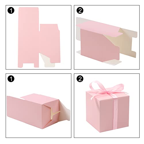 100pcs Wedding Favor Boxes, Paper Gift Boxes 3x3x3 Inches Small Gift Boxes with Ribbons Small Boxes for Gifts, Crafting, Cupcake, Candy, Bridesmaid Proposal Boxes,Easy Assemble Boxes (Pink, 100)