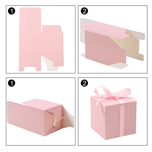 COTOPHER 100pcs Wedding Favor Boxes, Paper Gift Boxes 3x3x3 Inches Small Gift Boxes with Ribbons Small Boxes for Gifts, Crafting, Cupcake, Candy, Bridesmaid Proposal Boxes&#xFF0C;Easy Assemble Boxes (Pink, 100)