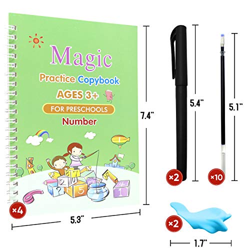 4 PC Writing Practice for Kids | Grooved Writing Practice Book | Magic Copybook for Kids | Reusable Calligraphy Copybook for Preschoolers