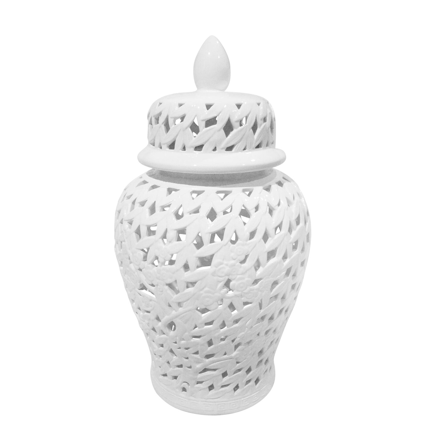 Kingston Living Ceramic Cut Out Pierced Temple Jar with Lid - 24&#x22; - White