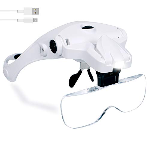 Head Magnifying Glass with Light Rechargeable Headband Magnifier for Close  Work
