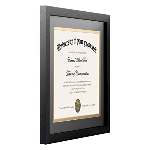 upsimples 11x14 Diploma Frame Certificate Degree Document Frame with High Definition Glass, 2 Pack, 8.5 x 11 with mat for Wall and Tabletop, Black Double Mat