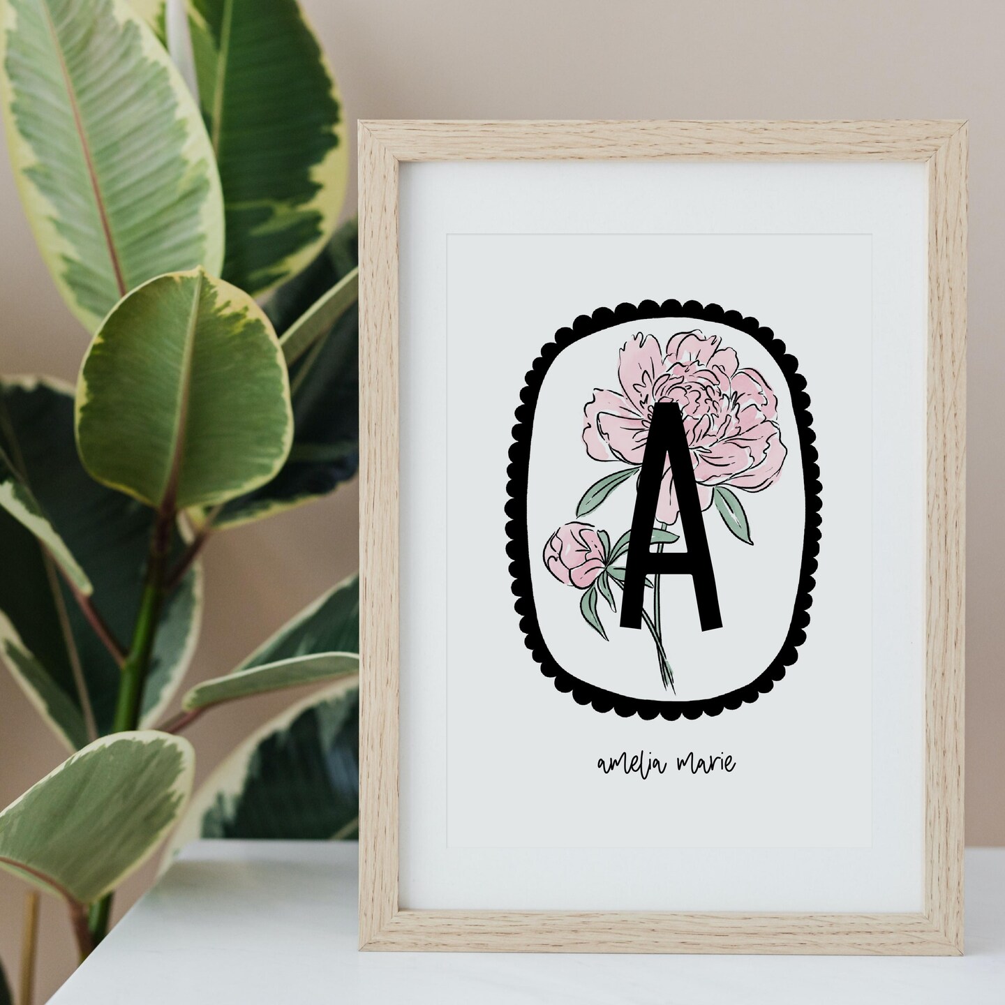 Personalized Custom Name Text With Floral Flower Circle Frame