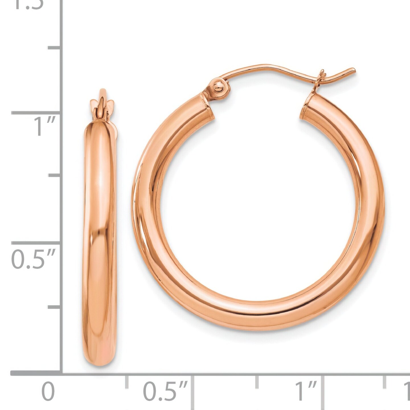 14K Rose Gold Hoop Earrings Polished Ear Jewelry 28mm x 25.4mm