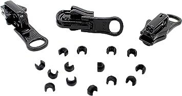 Zipper Repair Kit - #5 YKK Vislon Reversible Sliders - 3 Sliders + 14 Top Stops - Made in The United States - Color: Black