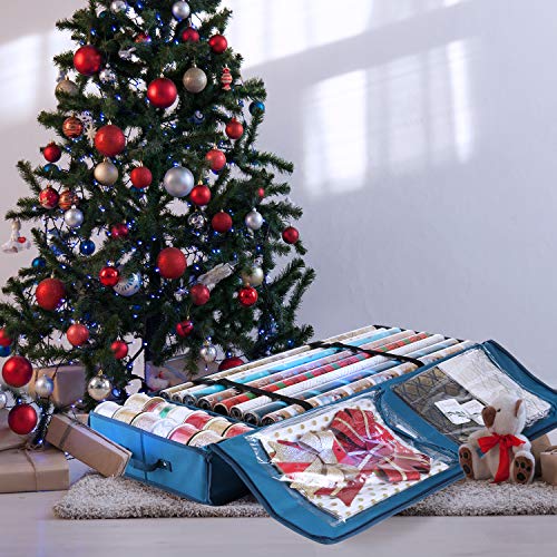 Hearth &#x26; Harbor Wrapping Paper Storage Container - Christmas Storage Bag with Interior Pockets - Gift Wrapping Organizer Storage Fits Up to 22 Rolls of 40&#x22; - Tear Proof&#xA0; Wrapping Paper Organizer