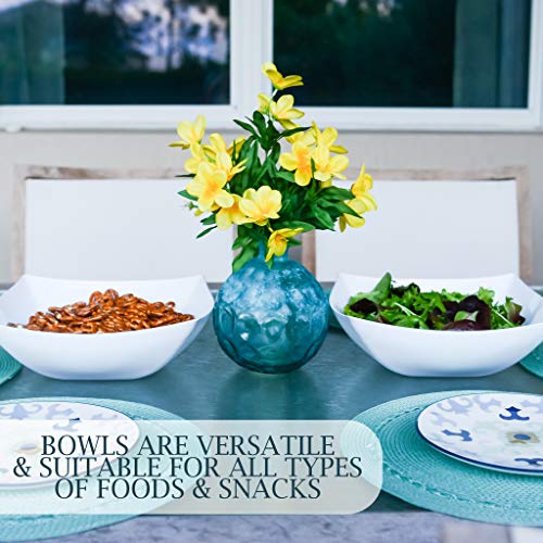 Disposable 128 ounce Square Serving Bowls, Party Snack or Salad Bowl, Extra Large Plastic Elegant White Pack of 4