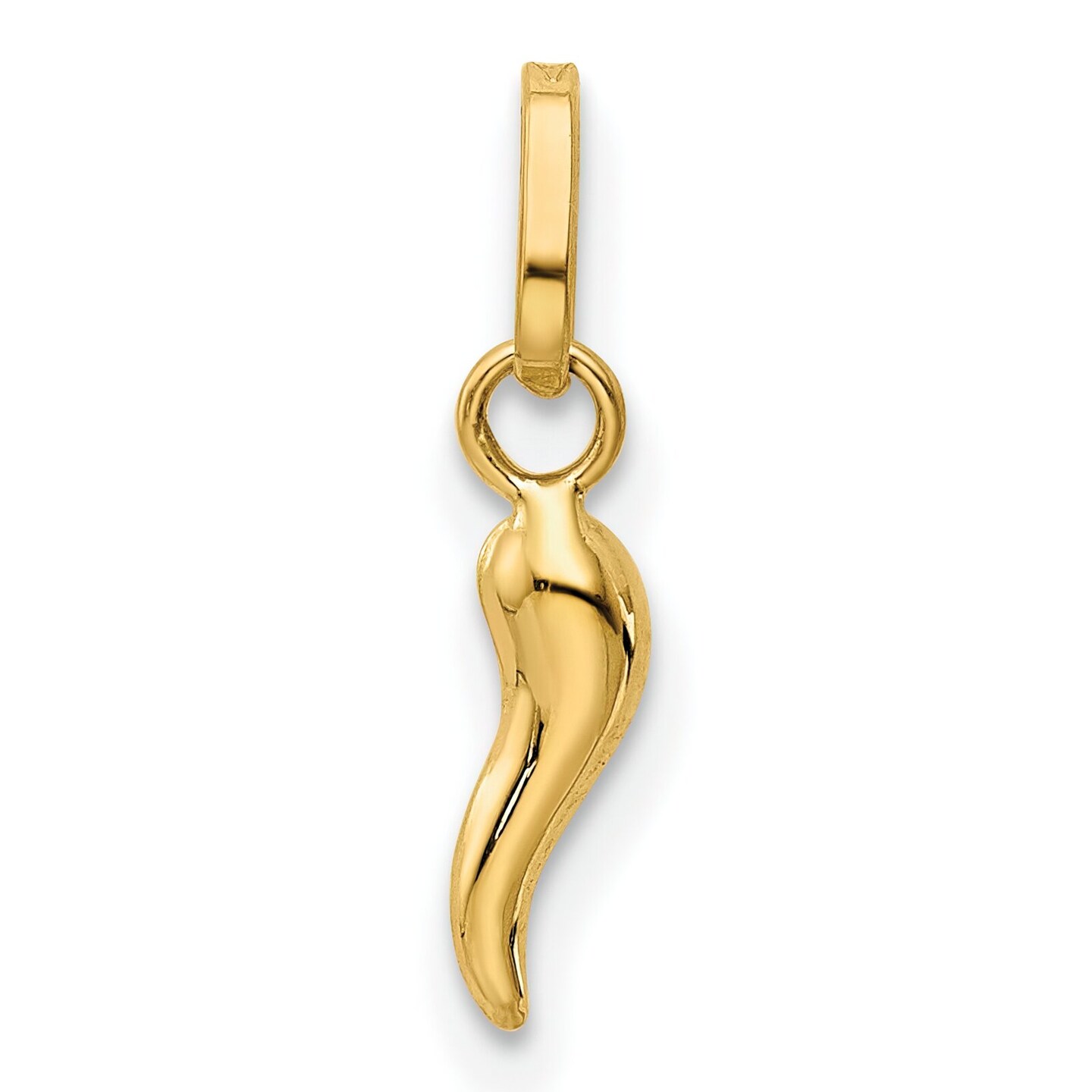 14K Yellow Gold Italian Horn Good Luck Charm Jewelry 12mm x 3mm