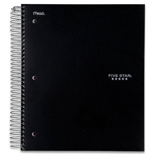 Spiral Notebook with Study App 5-Subject College Ruled Paper Fights Ink Bleed Water-Resistant Cover 8-1/2" x 11" 200 Sheets Black