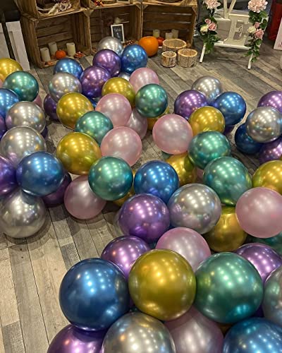 100 Pack 12 Inch Metallic Chrome Latex Balloons - Assorted Colors for Birthday, Baby Shower, and Wedding Decorations