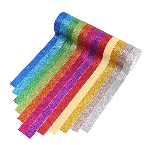 DIY Glitter Washi Tape Set 12 Rolls Colored Masking Tape Sparkle Decorative Tape for Art Scrapbooking Decor and Crafts (Dark)