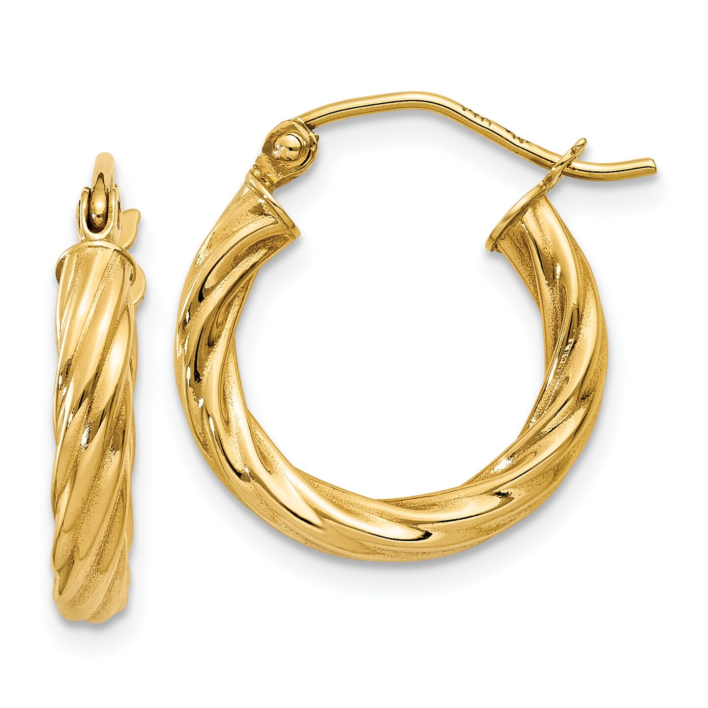 14K Yellow Gold Twisted Hoop Earrings Jewelry 17mm x 15mm