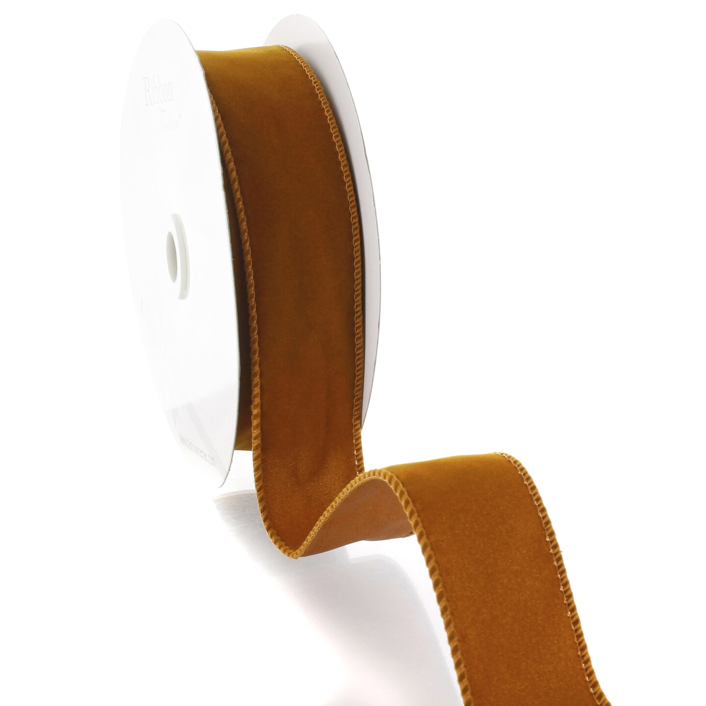 1.5&#x22; Wired Suede Velvet Ribbon Old Gold - 25 Yards
