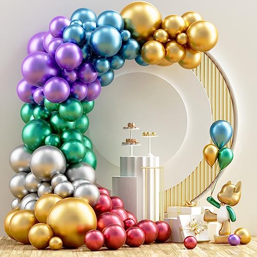 104PCS Metallic Balloons Arch Garland Kit - Shiny Chrome Balloons in 18In, 12In, 10In, 5In Assorted Colors for Birthday, Wedding, Baby Shower, and Anniversary Celebration Decoration