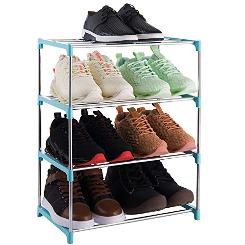 4-Tier Stackable Small Shoe Rack, Lightweight Shoe Shelf Storage Organizer for Entryway, Hallway and Closet (blue)