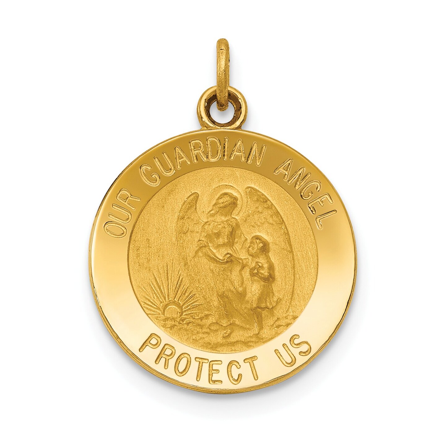 14K Yellow Gold Guardian Angel Charm Pendant Jewelry 20mm x 15mm