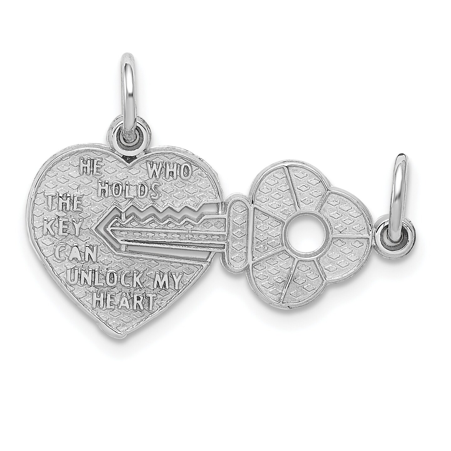 14K White Gold Key &#x26; Heart Break Apart Charm Jewelry 18mm x 23mm