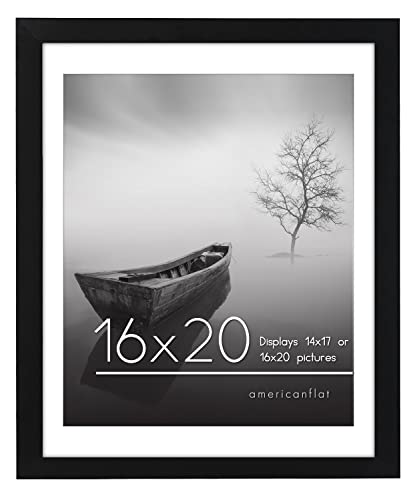 Americanflat 16x20 Picture Frame in Black - Use as 14x17 Picture Frame with Mat - Engineered Wood with Polished Plexiglass - Horizontal and Vertical Formats for Wall with Hanging Hardware Included