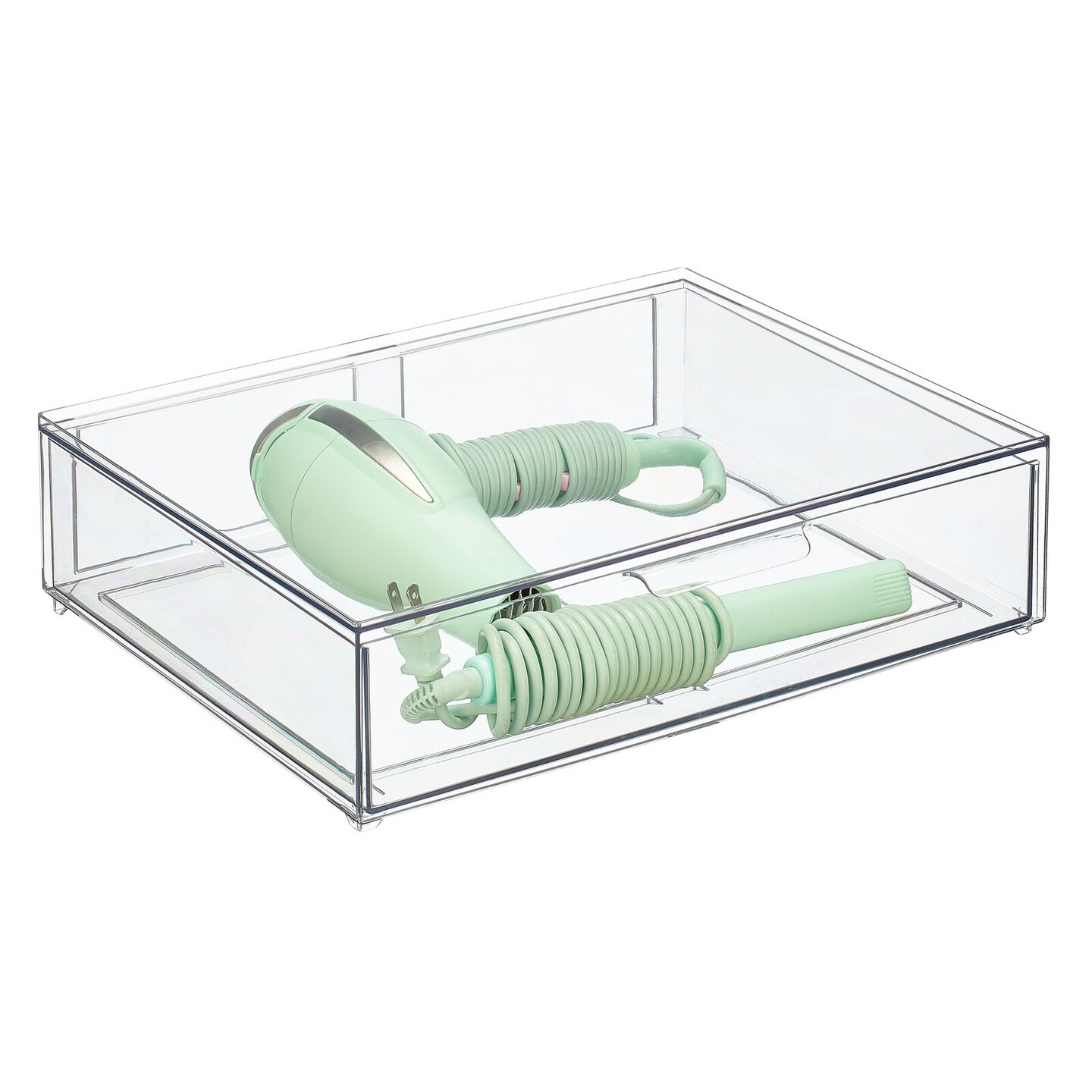 mDesign Plastic Stackable Bathroom Storage Organizer with Pull Out Drawer,  Clear
