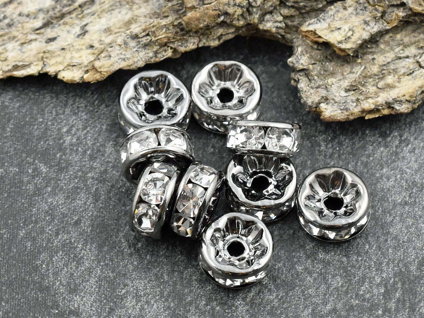 Silver Plated Jewelry Beads Clear Silver Rhinestone Beads Rondelle