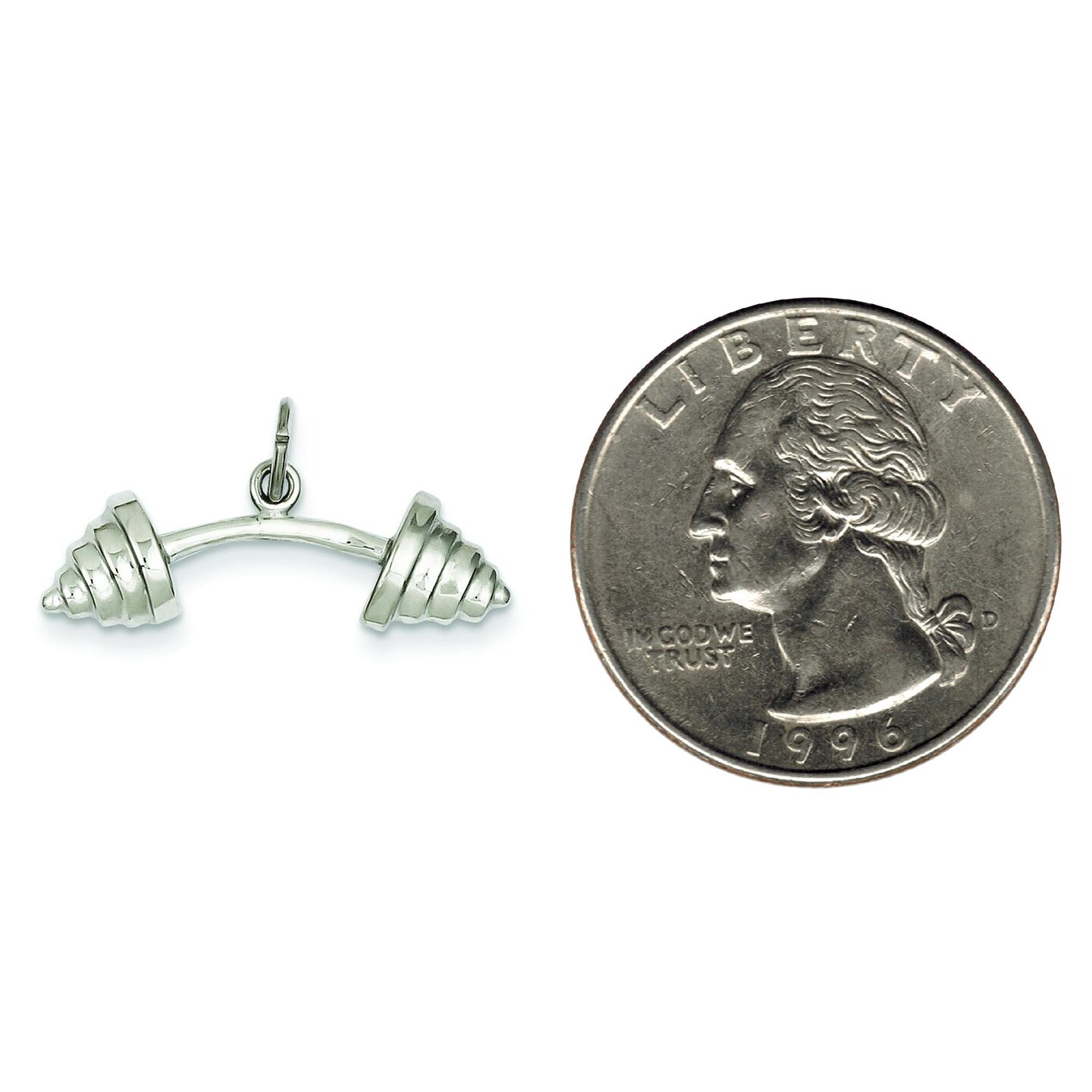 14K White Gold Barbell Charm Weightlifting Jewelry 14mm x 27mm
