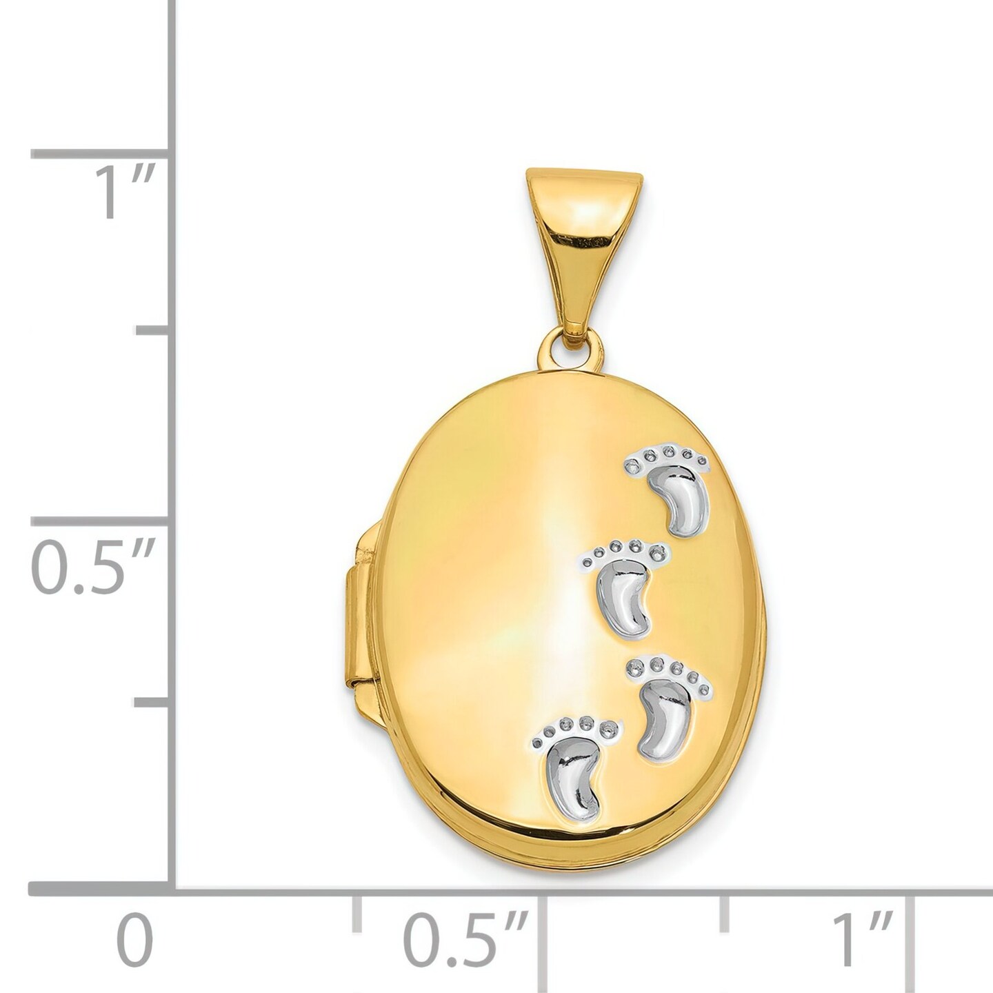 14K Yellow Gold Lords Footprints Locket Pendant Jewelry 22.6mm x 13.8mm