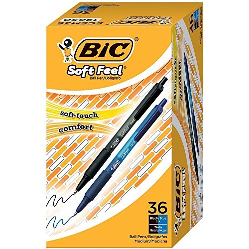Soft Feel Assorted Colors Retractable Ballpoint Pens, Medium Point (1.0mm), 36-Count Pack, Black and Blue Pens With Soft-Touch Comfort Grip