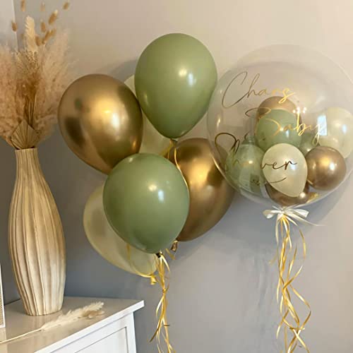 Sage Green Gold White Party Balloons, 50Pcs Sage Green and Gold Confetti Party Balloons For Birthday Baby Shower Engagement Wedding Anniversary Party Decorations